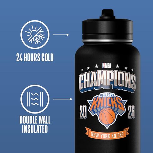 Hydrapeak مرخصة رسميًا من نيويورك نيكس 2026 NBA Finals Champions زجاجة مياه معزولة من الفولاذ المقاوم للصدأ سعة 32oz مع غطاء من القش ومقبض للحمل، مضادة للتسرب in Kuwait