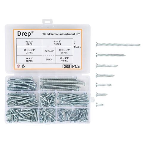 205-Piece Screw Assortment Kit, Phillips and Flat Head Wood Screws Drywall Screws Multi-Size for Home Repair DIY in Kuwait