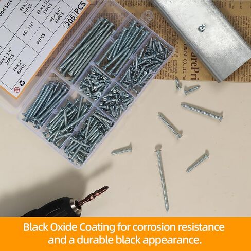 205-Piece Screw Assortment Kit, Phillips and Flat Head Wood Screws Drywall Screws Multi-Size for Home Repair DIY in Kuwait