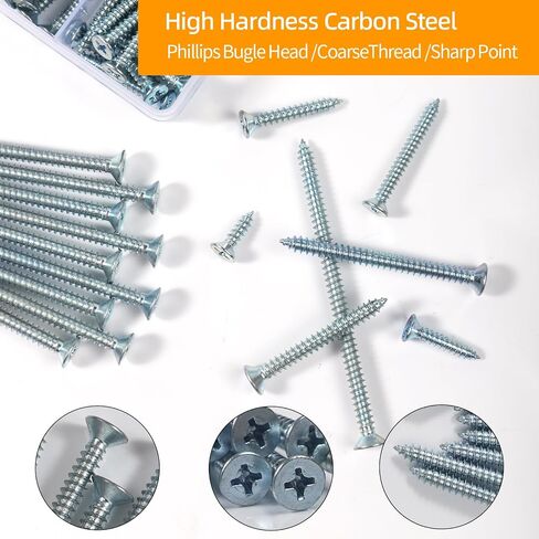 205-Piece Screw Assortment Kit, Phillips and Flat Head Wood Screws Drywall Screws Multi-Size for Home Repair DIY in Kuwait