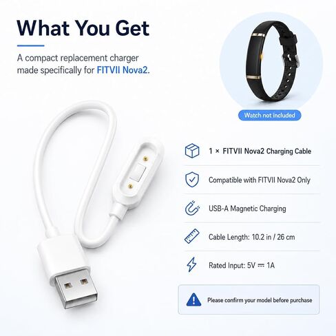 كابل شاحن تعقب اللياقة البدنية بدون شاشة من FITVII - متوافق مع جهاز تعقب اللياقة البدنية NOVA 2.0 بدون شاشة in Kuwait