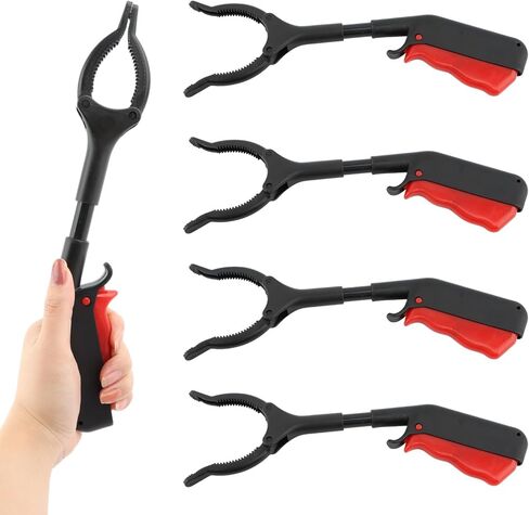 Short Grabber Reacher Tool, 4pcs 30cm/12inch Small Grabber Reacher Tools Non-Slip Ergonomic Handle, Lightweight Trash Pick up Stick for Elderly Litter Pickers,Sanitation Workers(Black Red) in Kuwait