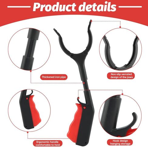 Short Grabber Reacher Tool, 4pcs 30cm/12inch Small Grabber Reacher Tools Non-Slip Ergonomic Handle, Lightweight Trash Pick up Stick for Elderly Litter Pickers,Sanitation Workers(Black Red) in Kuwait