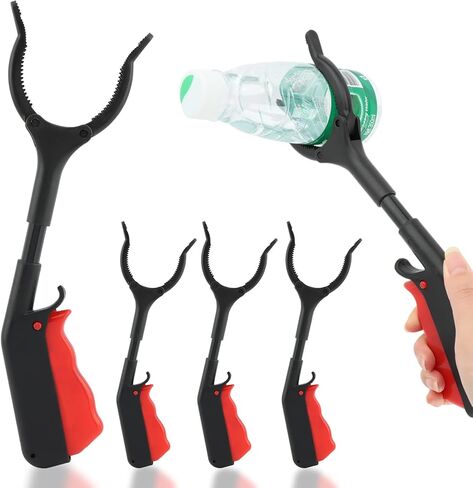 Short Grabber Reacher Tool, 4pcs 30cm/12inch Small Grabber Reacher Tools Non-Slip Ergonomic Handle, Lightweight Trash Pick up Stick for Elderly Litter Pickers,Sanitation Workers(Black Red) in Kuwait