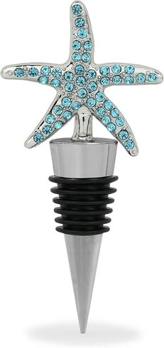 Cheers Silver Starfish Wine Bottle Stopper with Rhinestone Crystals - Cute Sparkling Ocean Seal Topper for Wine Bottles, Unique Bar Gifts for Women and Men in Kuwait