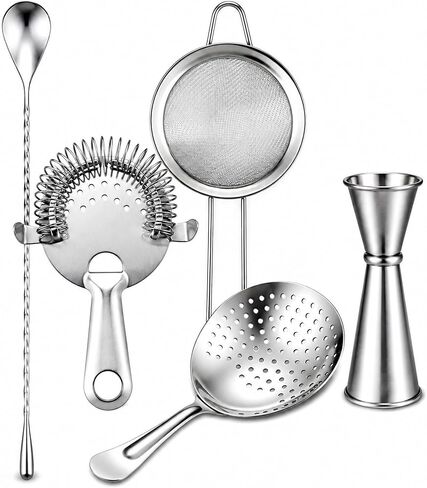 Yoption Cocktail Strainer Set, Stainless Steel Bar Tools with Mixing Stirring Spoon, Julep, Hawthorne, Fine Mesh Strainer and Jigger for Bartending in Kuwait