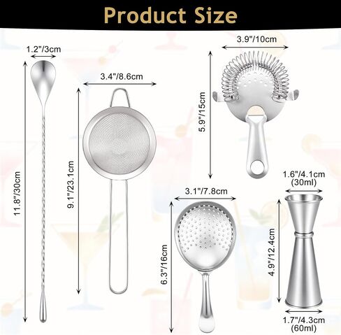 Yoption Cocktail Strainer Set, Stainless Steel Bar Tools with Mixing Stirring Spoon, Julep, Hawthorne, Fine Mesh Strainer and Jigger for Bartending in Kuwait