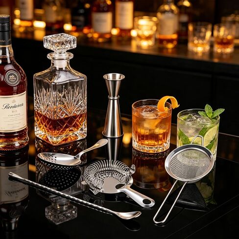 Yoption Cocktail Strainer Set, Stainless Steel Bar Tools with Mixing Stirring Spoon, Julep, Hawthorne, Fine Mesh Strainer and Jigger for Bartending in Kuwait