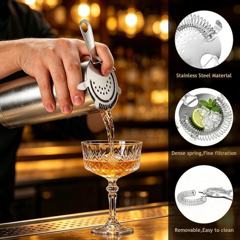 Yoption Cocktail Strainer Set, Stainless Steel Bar Tools with Mixing Stirring Spoon, Julep, Hawthorne, Fine Mesh Strainer and Jigger for Bartending in Kuwait