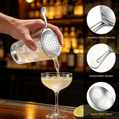 Yoption Cocktail Strainer Set, Stainless Steel Bar Tools with Mixing Stirring Spoon, Julep, Hawthorne, Fine Mesh Strainer and Jigger for Bartending in Kuwait