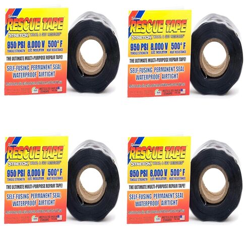 Rescue Tape Self-Fusing Pipe Repair Tape, 12 ft L, 1 in W, 13/64 in Thick, Black - 4 Pack in Kuwait