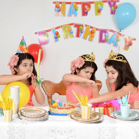 Potchen 220 Pcs 24 Guests Pastel Stripe Party Decoration Supplies, 7 and 9 Inch Pastel Disposable Paper Plate, Napkins Paper Cup with Straws for Tableware Birthday Wedding Baby Shower Spring Picnic in Kuwait