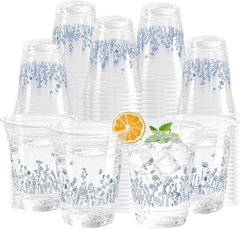 100 Pcs Wildflower Clear Cups 12 oz Plastic Flowers Disposable Drinking Cups Bulk for Spring Groovy Party Floral Baby Shower Birthday Supplies in Kuwait