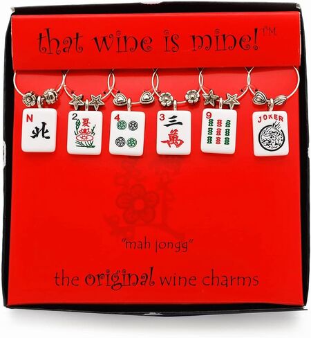 Supreme Housewares Mahjong Wine Charms، علامات زجاجية من سبائك الزنك للنظارات الجذعية، ومعرفات علامات المشروبات للحفلات، والتذوق، والترفيه، متعددة الألوان، مجموعة من 6 قطع in Kuwait