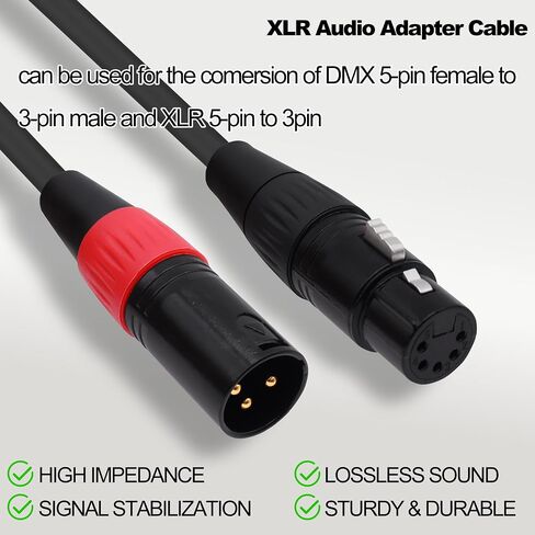 XLR 3 دبوس ذكر إلى 5 دبوس أنثى محول الصوت DMX كابل مكبرات الصوت الحبل للميكروفون DMX ضوء المرحلة-1 متر/3.3FT in Kuwait