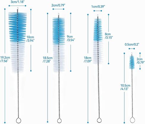 Bottle Brush Set, 4 Extra Long Straw Cleaner Brushes | 4 extra-long nylon brushes with stainless steel handles for straws, bottles, tumblers, sippy cups and narrow tubes. in Kuwait