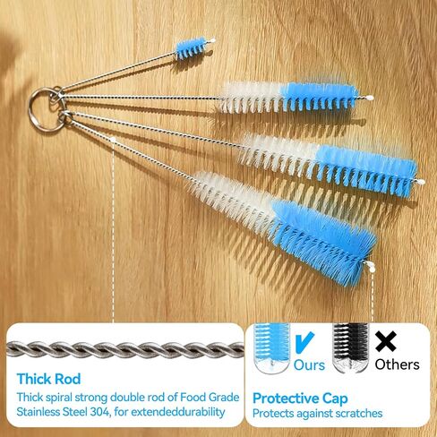 Bottle Brush Set, 4 Extra Long Straw Cleaner Brushes | 4 extra-long nylon brushes with stainless steel handles for straws, bottles, tumblers, sippy cups and narrow tubes. in Kuwait