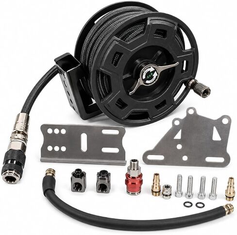 Off-Road Air Hose Reel, 3/8" x 23Ft Silicone Braided Hose | Manual Crank, Truck Bed Retractable, For 4x4, Jeep, Tacoma, Pickup Overland Rig, off-road， Max 450 PSI, On-Board Air System in Kuwait
