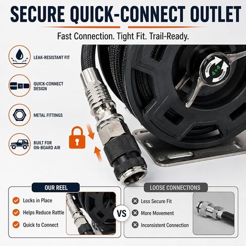 Off-Road Air Hose Reel, 3/8" x 23Ft Silicone Braided Hose | Manual Crank, Truck Bed Retractable, For 4x4, Jeep, Tacoma, Pickup Overland Rig, off-road， Max 450 PSI, On-Board Air System in Kuwait