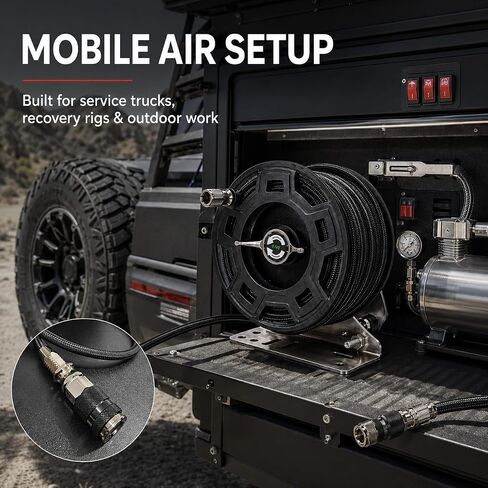 Off-Road Air Hose Reel, 3/8" x 23Ft Silicone Braided Hose | Manual Crank, Truck Bed Retractable, For 4x4, Jeep, Tacoma, Pickup Overland Rig, off-road， Max 450 PSI, On-Board Air System in Kuwait