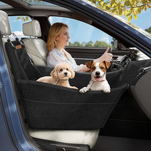 Elevated Dog Car Seat, Dog Booster Car Seats for Small & Medium Breeds Up to 35lbs, Fully Detachable and Washable, Memory Foam Pet Carseat with 2 Storage Pockets & 3 Safety Belts, Black & Gray in Saudi Arabia
