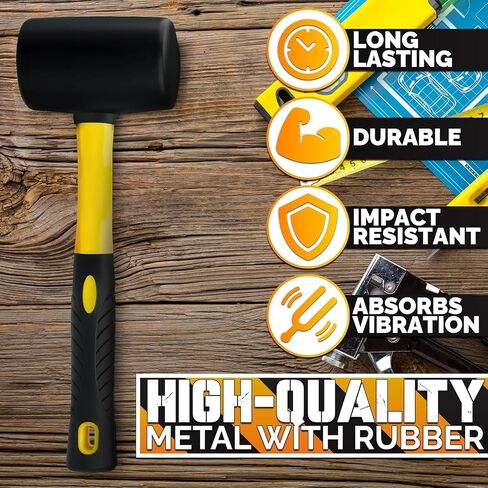 Rubber Mallet Hammer – 16 Oz Lightweight Rubber Hammer Mallet with Anti-Vibration Ergonomic Handle for Precise Striking & Less Fatigue – For Flooring, Woodworking, Camping, Tent Stakes & DIY Projects in Kuwait