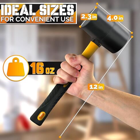 Rubber Mallet Hammer – 16 Oz Lightweight Rubber Hammer Mallet with Anti-Vibration Ergonomic Handle for Precise Striking & Less Fatigue – For Flooring, Woodworking, Camping, Tent Stakes & DIY Projects in Kuwait