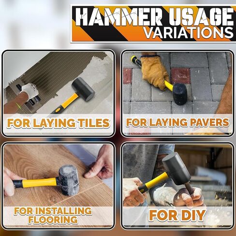 Rubber Mallet Hammer – 16 Oz Lightweight Rubber Hammer Mallet with Anti-Vibration Ergonomic Handle for Precise Striking & Less Fatigue – For Flooring, Woodworking, Camping, Tent Stakes & DIY Projects in Kuwait