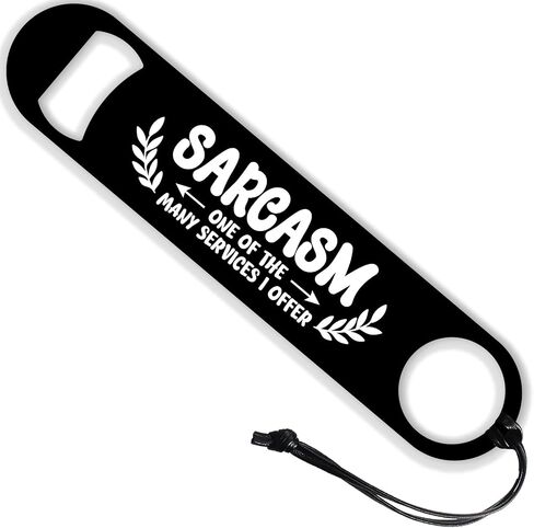 GLOBLELAND 7inch Funny Sarcasm Art Stainless Steel Bottle Opener with PU Leather Cord Text Black Beer Opener Flat Beverage Opener for Home Bar Restaurant Pub Kitchen Restaurant in Kuwait
