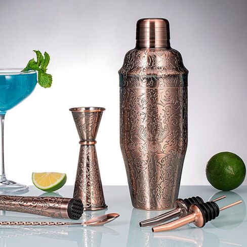 SKY FISH 3D Relief Cocktail Double Japanese Jigger 1/2oz، 3/4oz، 1oz، 1 1/2oz، و 2oz، نمط رأس غزال الرنة، الفولاذ المقاوم للصدأ قياس الوالج مطلي بالنحاس in Kuwait