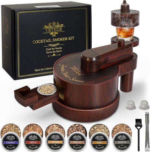 TBTeek Whiskey Smoker Kit with Built-in Torch, Old Fashioned Cocktail Smoker Infuser for Drinks, Premium Bourbon Gifts for Men Dad Husband, Includes 6 Wood Chips, 2 Filters, Brush & Clip (No Butane) in Kuwait