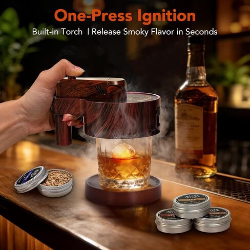 TBTeek Whiskey Smoker Kit with Built-in Torch, Old Fashioned Cocktail Smoker Infuser for Drinks, Premium Bourbon Gifts for Men Dad Husband, Includes 6 Wood Chips, 2 Filters, Brush & Clip (No Butane) in Kuwait