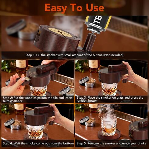 TBTeek Whiskey Smoker Kit with Built-in Torch, Old Fashioned Cocktail Smoker Infuser for Drinks, Premium Bourbon Gifts for Men Dad Husband, Includes 6 Wood Chips, 2 Filters, Brush & Clip (No Butane) in Kuwait