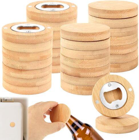 DAJAVE 30 Pack Magnetic Bottle Opener 2.5 Inch Wooden Bulk Bottle Opener, Round Shape Beer Openers Fridge Magnet Refrigerator Sticker for Beer Lover Wedding Kitchens Bars Parties in Kuwait