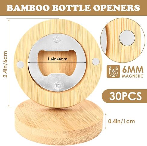 DAJAVE 30 Pack Magnetic Bottle Opener 2.5 Inch Wooden Bulk Bottle Opener, Round Shape Beer Openers Fridge Magnet Refrigerator Sticker for Beer Lover Wedding Kitchens Bars Parties in Kuwait