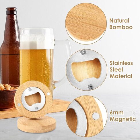 DAJAVE 30 Pack Magnetic Bottle Opener 2.5 Inch Wooden Bulk Bottle Opener, Round Shape Beer Openers Fridge Magnet Refrigerator Sticker for Beer Lover Wedding Kitchens Bars Parties in Kuwait