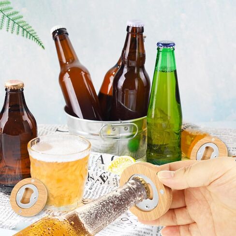 DAJAVE 30 Pack Magnetic Bottle Opener 2.5 Inch Wooden Bulk Bottle Opener, Round Shape Beer Openers Fridge Magnet Refrigerator Sticker for Beer Lover Wedding Kitchens Bars Parties in Kuwait