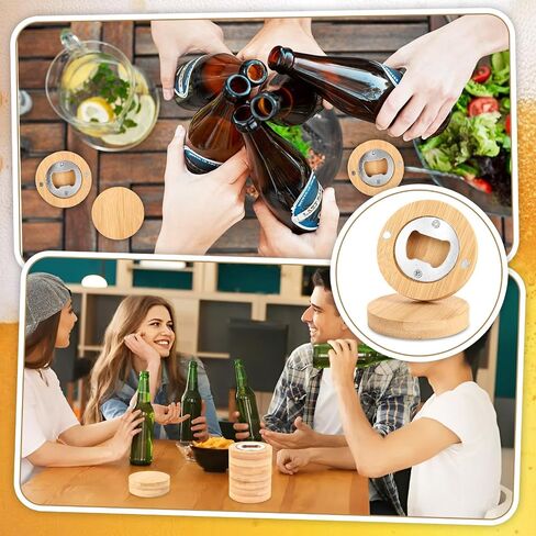 DAJAVE 30 Pack Magnetic Bottle Opener 2.5 Inch Wooden Bulk Bottle Opener, Round Shape Beer Openers Fridge Magnet Refrigerator Sticker for Beer Lover Wedding Kitchens Bars Parties in Kuwait