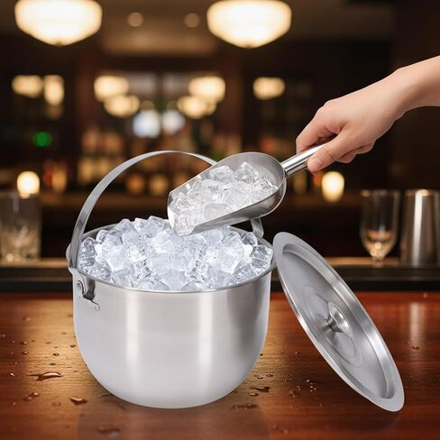 Stainless Steel Ice Bucket with Lid, Champagne Buckets with Scoop and Tong, Wine Chillers, Beverage Tub with Handles, Ideal for Parties, Bar, Pool, Beach and Home-Large Capacity, Silver in Kuwait