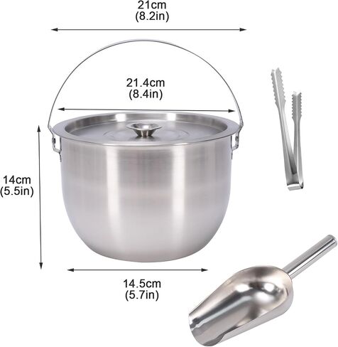 Stainless Steel Ice Bucket with Lid, Champagne Buckets with Scoop and Tong, Wine Chillers, Beverage Tub with Handles, Ideal for Parties, Bar, Pool, Beach and Home-Large Capacity, Silver in Kuwait