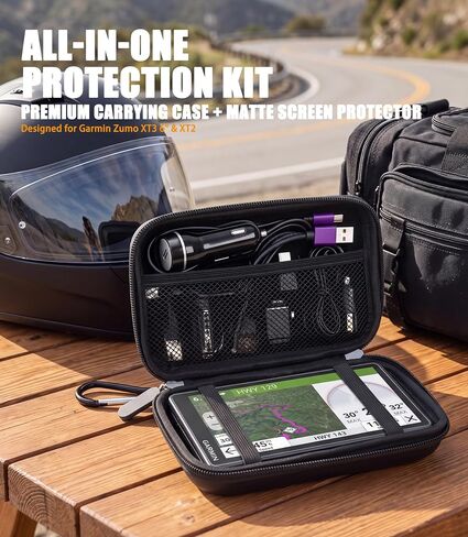 حقيبة حمل + 2 واقي شاشة غير لامع متوافق مع Garmin Zumo XT3 مقاس 6 بوصة / XT2، واقيات مضادة للوهج مع حافظة EVA، مجموعة حماية شاملة متينة مقاومة للصدمات in Kuwait