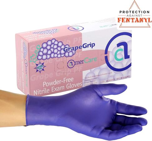 AmerCare 1000 Count Grape Grip Nitrile Gloves, Powder Free Exam Grade Black Disposable Gloves for Medical Professionals, 4.2 mil, Medium in Kuwait