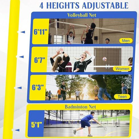 Indoor Volleyball Net, Heavy Duty Volleyball Net with Poles,Adjustable 4 Heights of 5ft-6.8ft with Wheels,for Backyard Outdoor School Gym in Kuwait