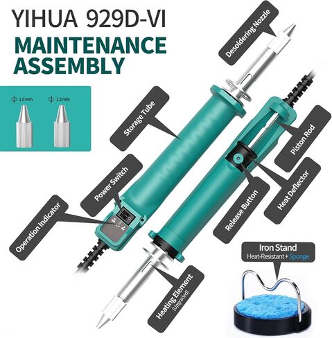 YIHUA 929D VI Temperature Controlled Electric Desoldering Iron with Upgraded Performance Heated Solder Sucker Tool with 3 Nozzles Soldering Iron Pump Function in Kuwait