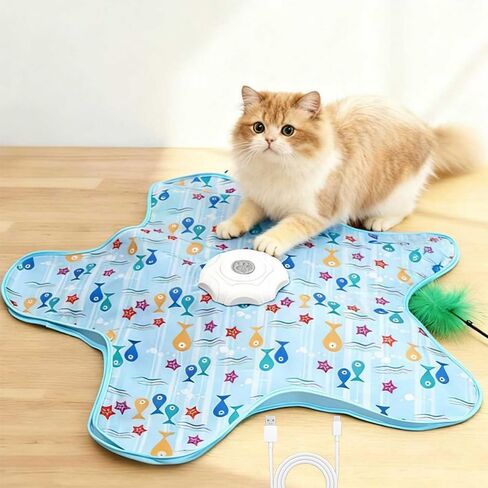 Rechargeable Automatic Cat Toy, 3-Mode Touch-Activated Interactive Toy with Random Motion, Concealed Feather & Squeaky Sound for Indoor Cats & Kittens (Blue) in Saudi Arabia