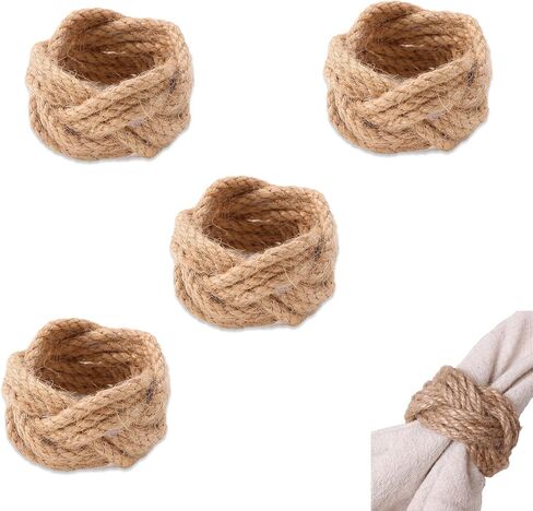 Set of 4 Woven Napkin Rings 2 Inches Round Braided Burlap Rustic Farmhouse Style Coastal Boho Western Rattan Wicker Rings for Summer Napkins and Table Decor in Kuwait