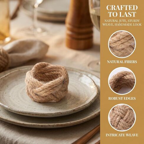 Set of 4 Woven Napkin Rings 2 Inches Round Braided Burlap Rustic Farmhouse Style Coastal Boho Western Rattan Wicker Rings for Summer Napkins and Table Decor in Kuwait