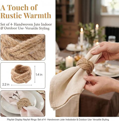 Set of 4 Woven Napkin Rings 2 Inches Round Braided Burlap Rustic Farmhouse Style Coastal Boho Western Rattan Wicker Rings for Summer Napkins and Table Decor in Kuwait