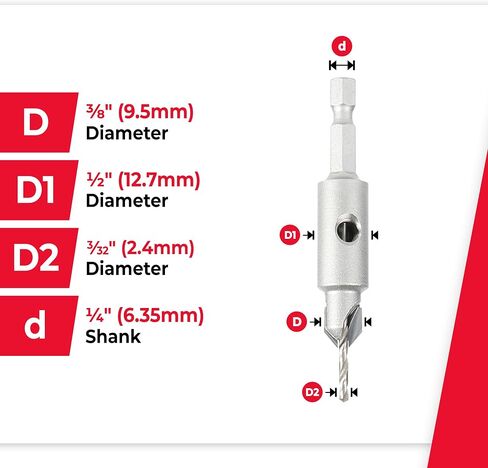 لقمة مثقاب غاطسة برأس 82 درجة من Amana Tool، 55271، 3/8 قطر × 3/32 مثقاب عمق × 1/4 بوصة ساق سداسية سريعة التحرير للأداة 55225 in Kuwait