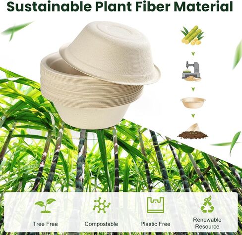 Dynta 380 Pack 12 oz Compostable Paper Bowls, Small Disposable Bowls | Leak Resistant for Water & Hot Soup • Uncoated Plant Fiber • Compostable • Microwave & Freezer Safe in Kuwait